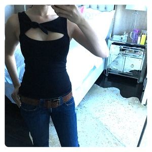 Cute express sleeveless top with cutout tie detail